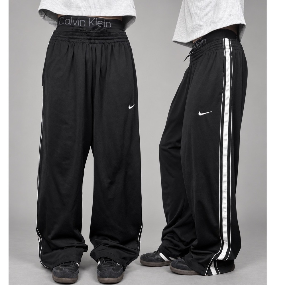 Vintage Nike Baggy Basketball Sweatpants Black White Stripe Loose Fit Large